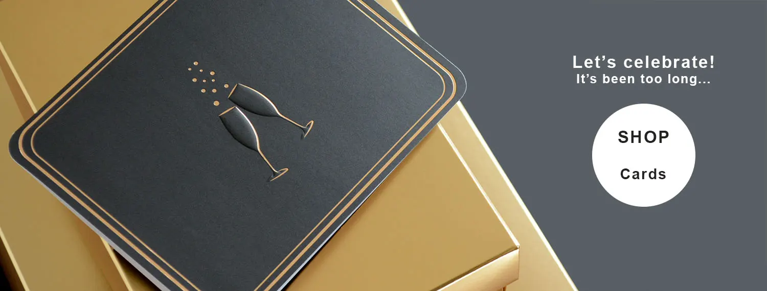 celebration card in black with gold print