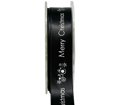 22mm merry christmas print (3pcs) - black silver