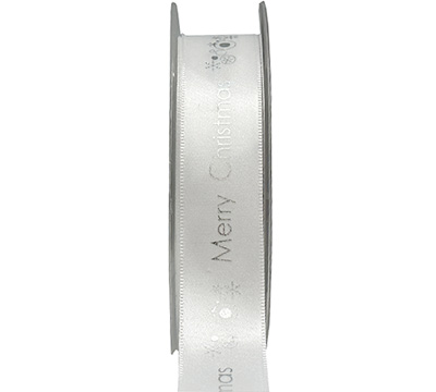 22mm merry christmas print (3pcs) - white silver