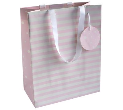 gift bag large spots n stripes (5pcs) - pink