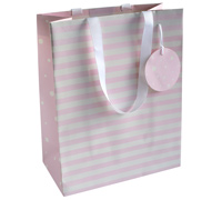 gift bag - large - spots n stripes - pink