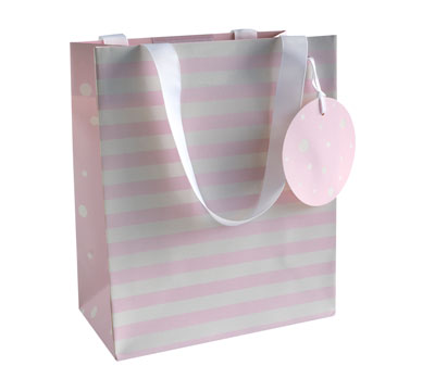 gift bag medium spots n stripes (5pcs) - pink