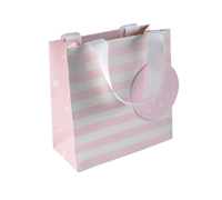 gift bag - small - spots n stripes - pink