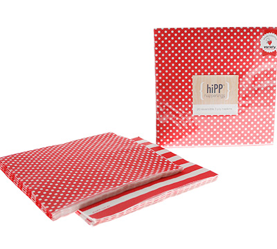 napkins reversible 3ply (3pcs) - red polkadot-stripe