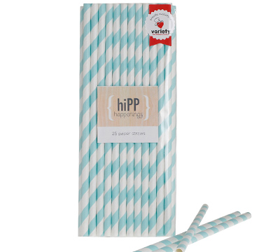 paper straws (3pkts) - duck egg blue stripe