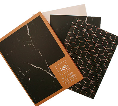 notecards (4pkts) - black marble and black-copper foil