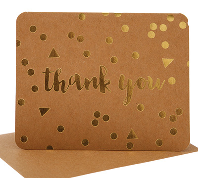 thank you cards confetti (4pkts) - kraft-gold